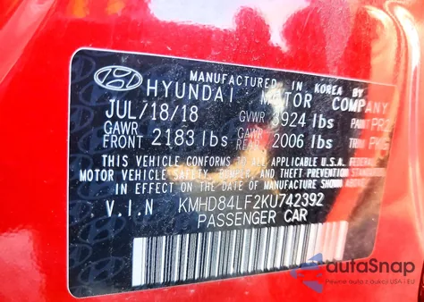 2019 Hyundai Elantra Sel из США, поврежденный, VIN KMHD84LF2KU742392